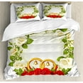 thumbnail image 1 of Ambesonne Romance Duvet Cover Sets, Roses Wedding Rings, 2-Queen, White Green Red, 1 of 3