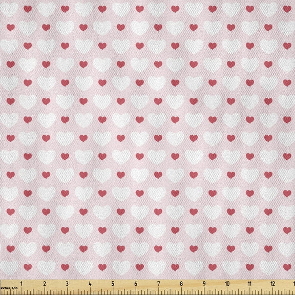 Ambesonne Romance Fabric by the Yard Microfiber, Hearts Love Antique, 1 Yard, Red Rose White