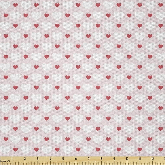 Ambesonne Romance Fabric by the Yard Microfiber, Hearts Love Antique, 3 Yards, Red Rose White