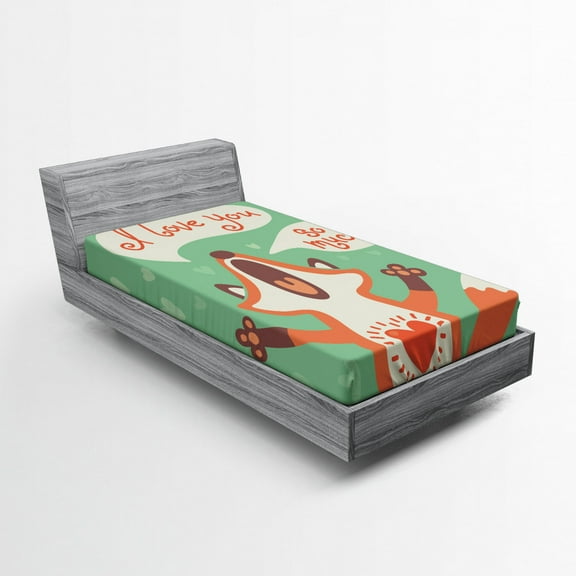 Ambesonne Romance Fitted Sheet, Fox Humor Romance, Twin Size, Mint Green Ginger