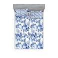 thumbnail image 1 of Ambesonne Romance Fitted Sheet & Pillow Sham Set, Paintbrush Camelia Leaf, Full, Blue, 1 of 2