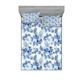 thumbnail image 1 of Ambesonne Romance Fitted Sheet & Pillow Sham Set, Paintbrush Camelia Leaf, Queen, Blue, 1 of 2