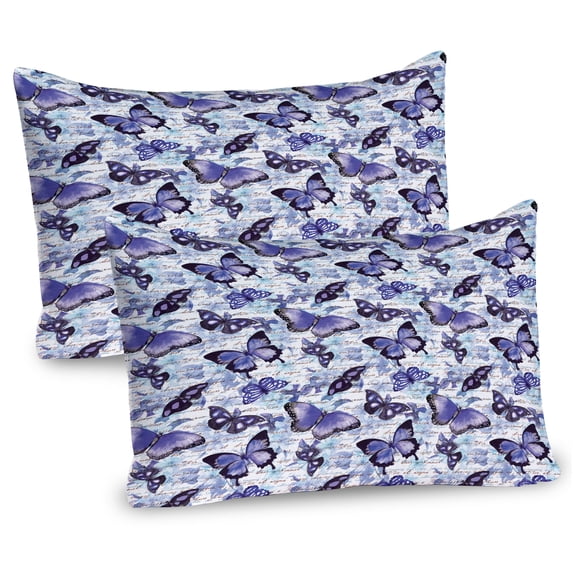 Ambesonne Romance Pillow Sham 2 Pack, Old Flowers Butterfly, 26"x20", Pale Blue Violet Black