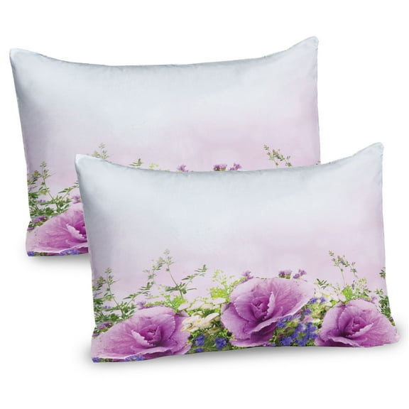 Ambesonne Romance Pillow Sham 2 Pack, Spring Fragnant Bouquet, 26"x20", Lavender Green