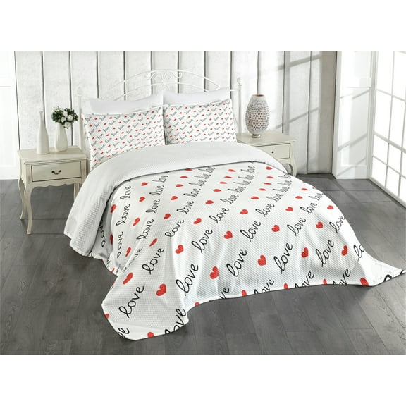 Ambesonne Romance Quilted Bedspread Set 3 Pcs, Love Valentines Day, King Size, Vermilion Black