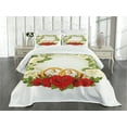 thumbnail image 1 of Ambesonne Romance Quilted Bedspread Set 3 Pcs, Roses Wedding Rings, King Size, White Green Red, 1 of 5