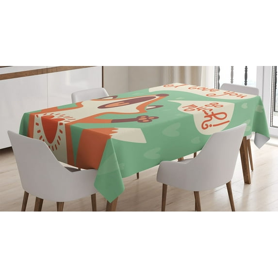 Ambesonne Romance Tablecloth Rectangular Table Cover, Fox Humor Romance, 60"x90", Mint Green Ginger