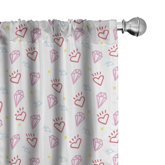 Ambesonne Romantic Window Curtains, Diamond Shapes and Hearts, Each 28" W x 63" L, Pink Dark Coral White
