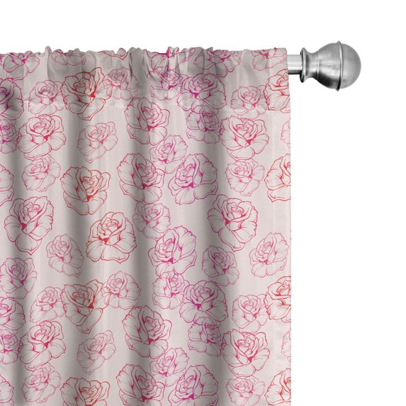 Ambesonne Romantic 4-Panel Curtains, Outline Rose Petals, 56"x95", Pale Pink Magenta