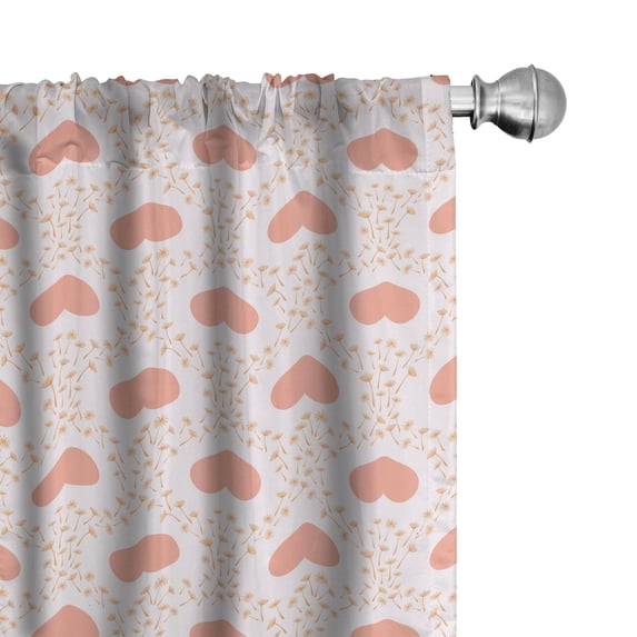 Ambesonne Romantic 4-Panel Curtains, Pastel Heart and Dandelion, 56"x95", Salmon Pale Pink