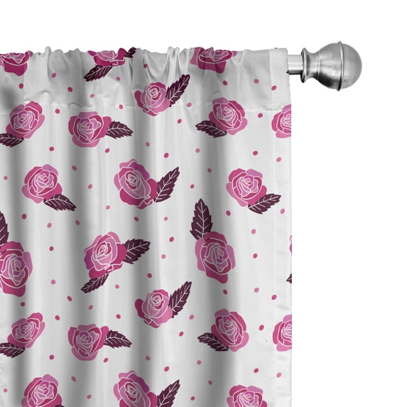 Ambesonne Romantic Window Curtains, Rose Motifs with Dots Art, Each 28" W x 95" L, Pink Dark Magenta