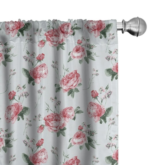 Ambesonne Romantic Window Curtains, Spring Flowers Roses, Each 28" W x 63" L, Almond Green Pale Pink