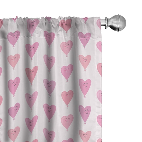 Ambesonne Romantic 4-Panel Curtains, Valentine's Day Shapes, 56"x84", Pink and White