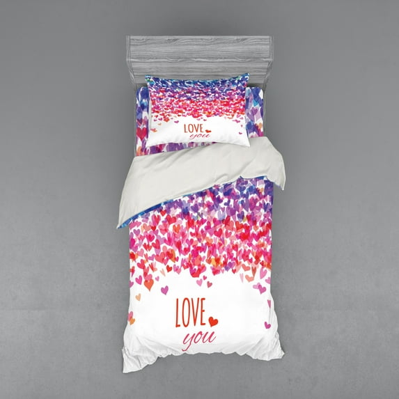 Ambesonne Romantic Bedding Set 3 Pcs, Hearts Love Springtime, Twin, Multicolor