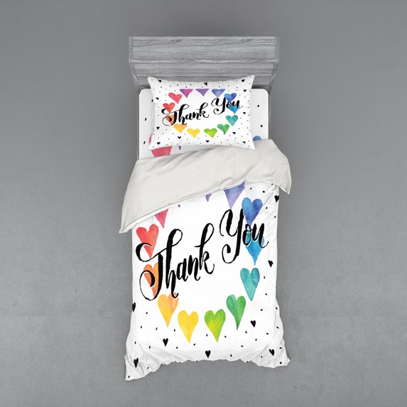 Ambesonne Romantic Bedding Set 3 Pcs, Thank You Words Color, Twin XL, Multicolor