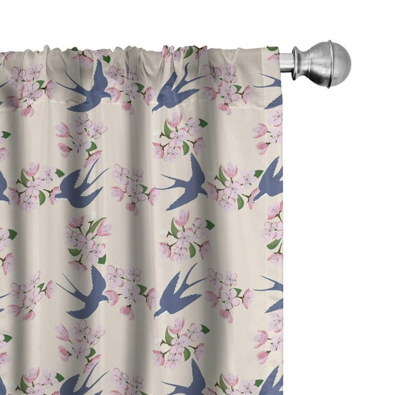 Ambesonne Romantic Curtains, Flowers and Swallow, Pair of 28"x63", Indigo Champagne