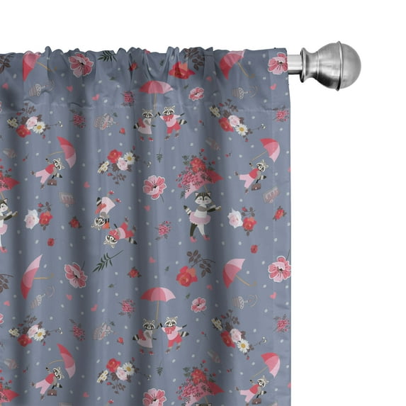 Ambesonne Romantic Curtains, Funny Raccoons Couple Cat, Pair of 28"x84", Red Pink and Blue Grey