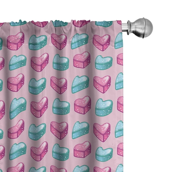 Ambesonne Romantic Curtains, Heart-Shaped Candies Art, Pair of 28"x63", Dark Magenta Turquoise
