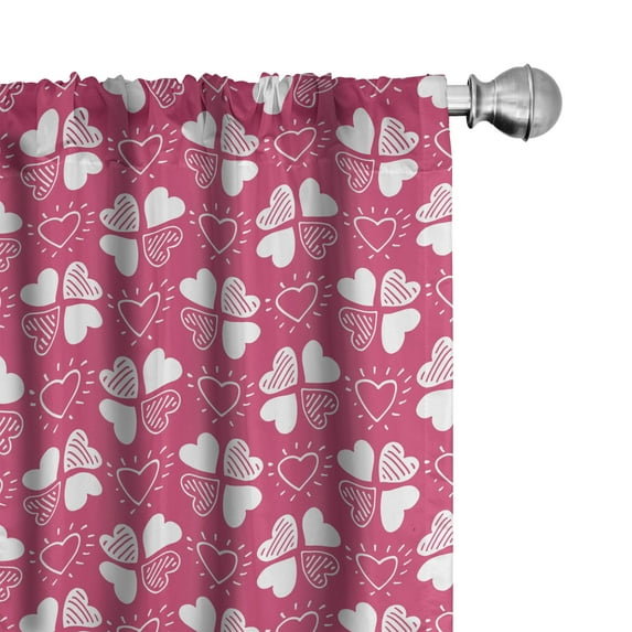 Ambesonne Romantic Curtains, Hearts as Clover Leaves, Pair of 28"x84", Hot Pink and White