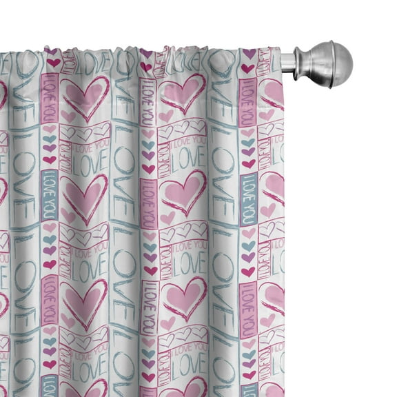 Ambesonne Romantic Curtains, Love You Calligraphy, Pair of 28"x63", Pale Pink Teal