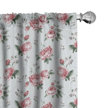 Ambesonne Romantic Curtains, Spring Flowers Roses, Pair of 28"x84", Almond Green Pale Pink