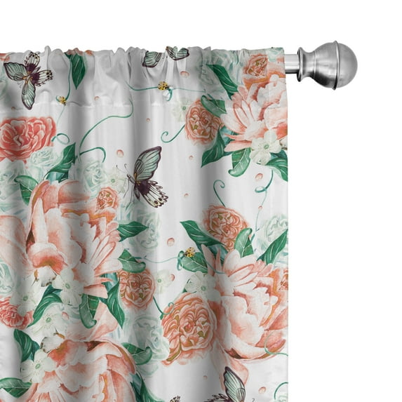 Ambesonne Romantic Curtains, Wild Spring Butterflies, Pair of 28"x84", Jade Green Salmon White