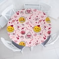 thumbnail image 1 of Ambesonne Romantic Emoji Fitted Round Tablecloth, Love Hearts Memphis, 40"- 44" Diameter, Hot Pink Mustard Grey, 1 of 5