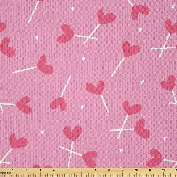 Ambesonne Romantic Fabric by the Yard Microfiber, Hearts Valentine's Day, 5 Yards, Pink and Magenta