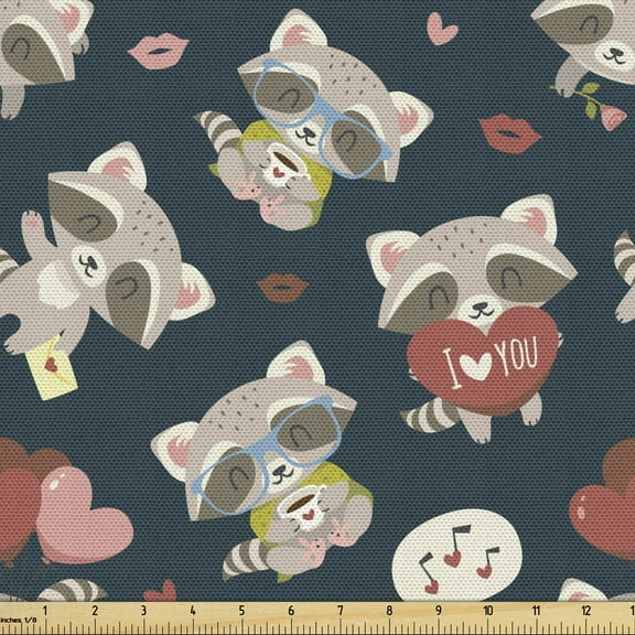 Ambesonne Romantic Fabric by the Yard Upholstery, Raccoon I Love You, 3 Yards, Multicolor