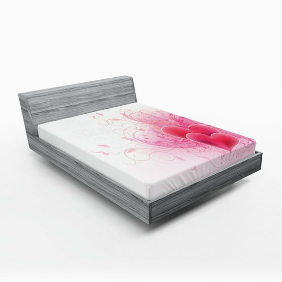 Ambesonne Romantic Fitted Sheet 2 Pcs Set, Floral Arrangement Romance, King, Pink White