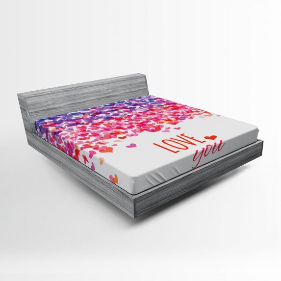 Ambesonne Romantic Fitted Sheet, Hearts Love Springtime, Queen Size, Multicolor
