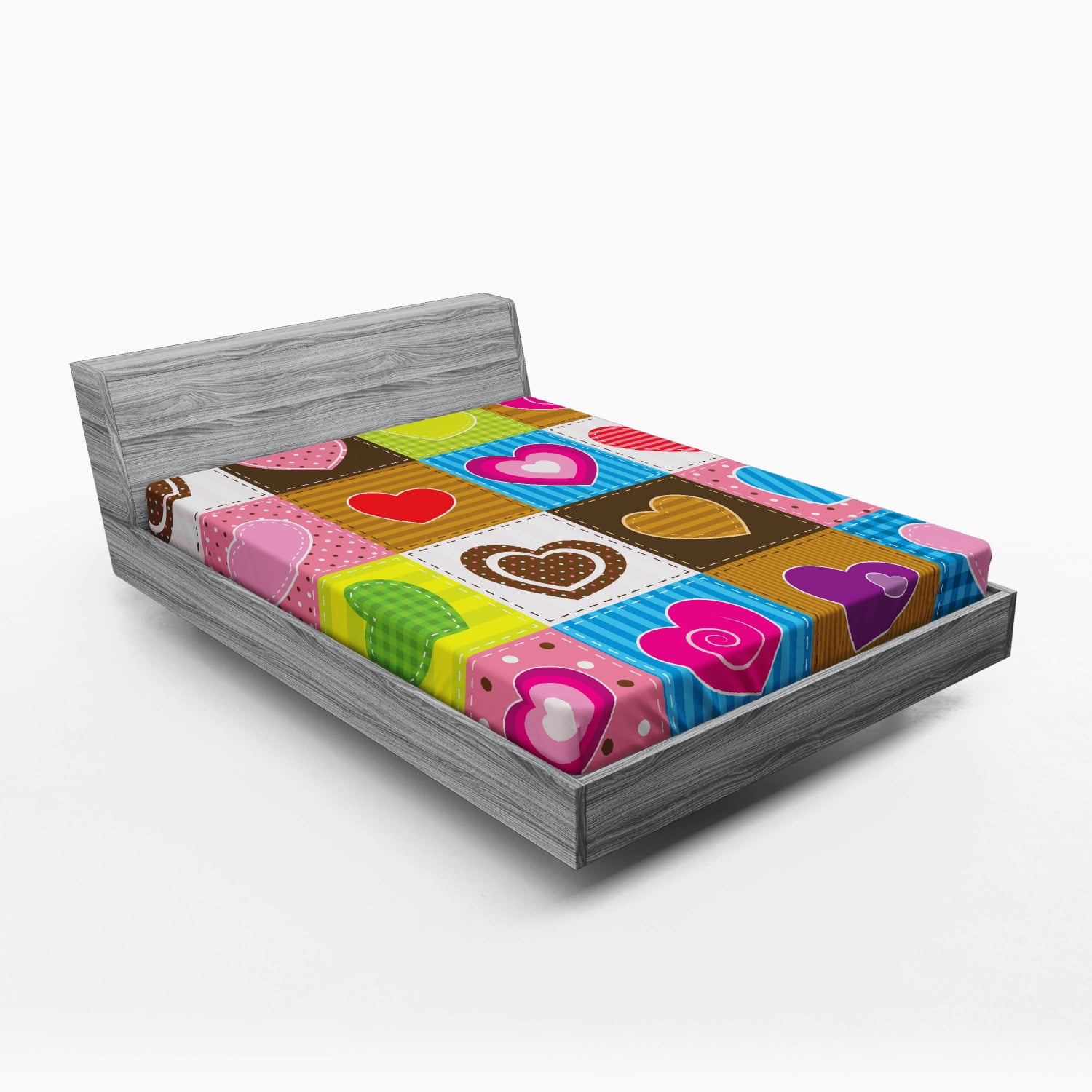 Queen Multicolor Heart Print Microfiber Fitted Sheet