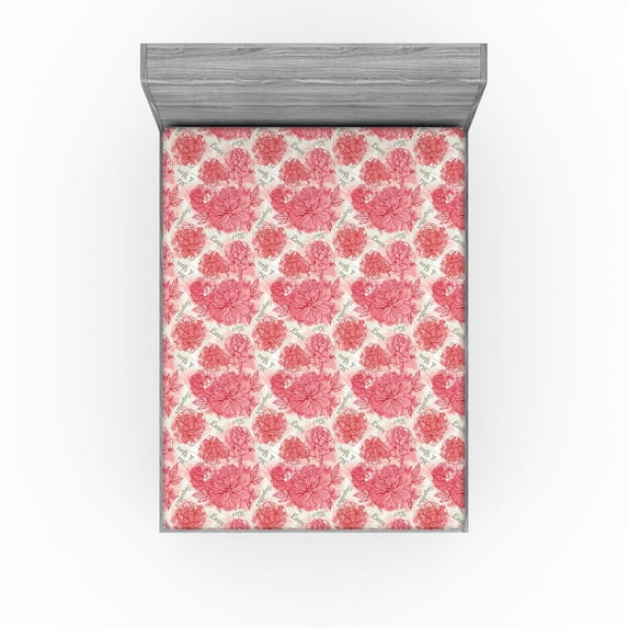 Ambesonne Romantic Fitted Sheet, Valentines Day Kiss Love, California King, Pastel Pink Grey Eggshell
