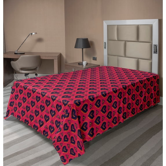 Ambesonne Romantic Flat Sheet, Hand Paint Hearts Shapes, Twin Size, Multicolor