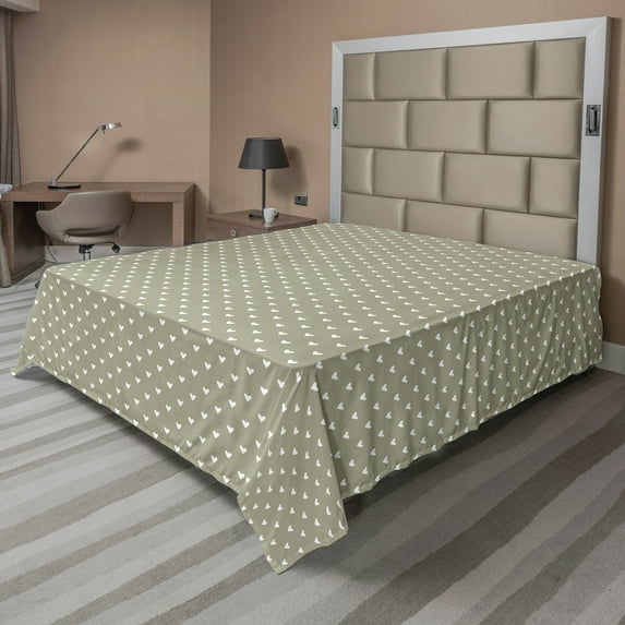 Ambesonne Romantic Flat Sheet, Hearts Love Sepia Tones, Queen Size, Pale Sage Green and White