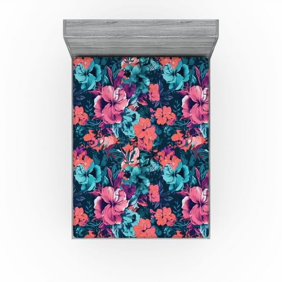 Ambesonne Romantic Floral Fitted Sheet, Boho Dreamy Flowers, California King, Coral Pale Turquoise