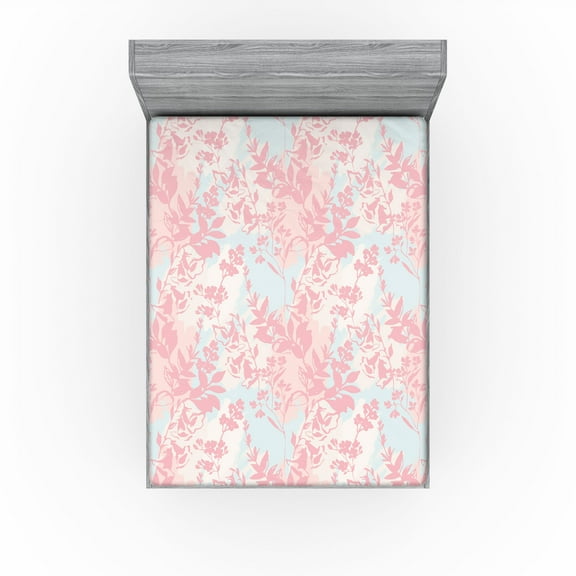 Ambesonne Romantic Floral Fitted Sheet, Botanical Blush Art, California King, Pastel Pink Soft Blue