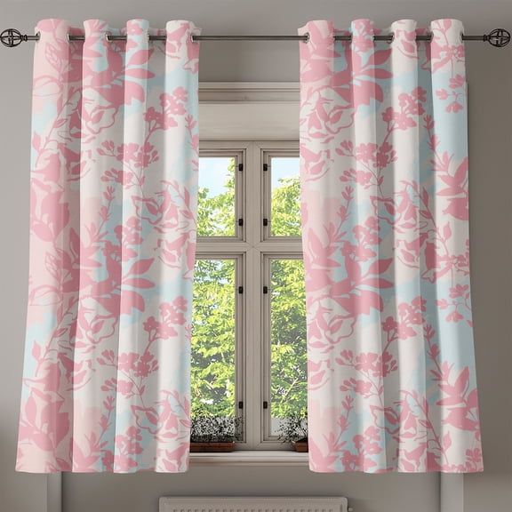 Ambesonne Romantic Floral Grommet Curtain, Botanical Blush Art, 50"x60", Pastel Pink Soft Blue