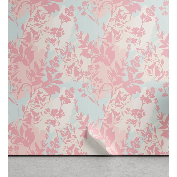 Ambesonne Romantic Floral Peel & Stick Wallpaper for Home, Botanical Blush Art, 13"x100", Pastel Pink Soft Blue