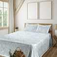 thumbnail image 1 of Ambesonne Romantic Flowers Fitted & Flat Sheet with Shams 4 Pcs Set, Floral Art Leaves, Calking, Pale Blue White, 1 of 1