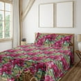 thumbnail image 1 of Ambesonne Romantic Flowers Fitted & Flat Sheet with Shams 4 Pcs Set, Floral Delicate, King, Magenta Laurel Green, 1 of 1
