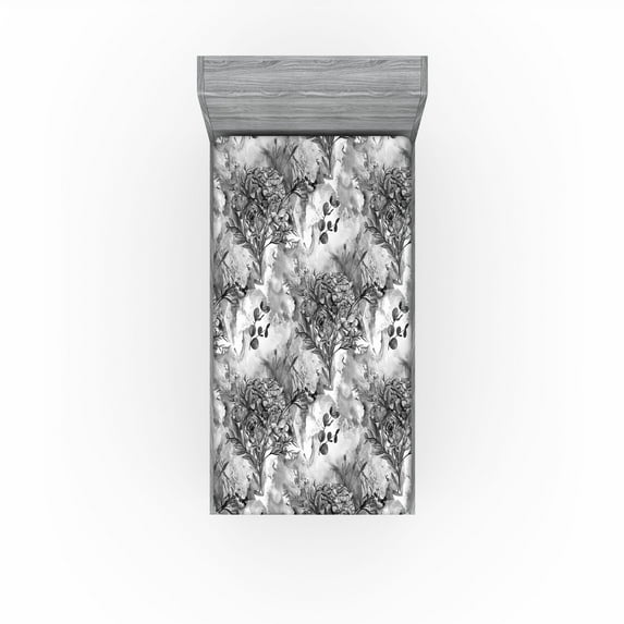 Ambesonne Romantic Flowers Fitted Sheet, Melancholic Floral, Twin XL Size, Charcoal Grey Off White