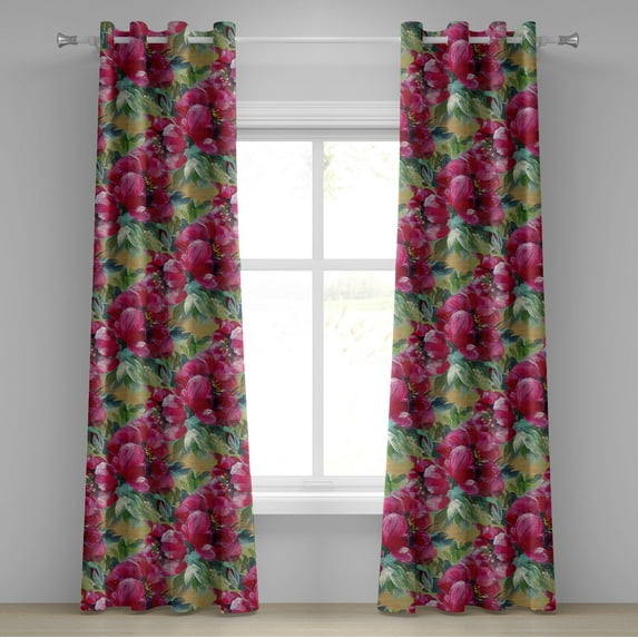 Ambesonne Romantic Flowers Grommet Curtain, Floral Delicate, 50"x72", Magenta Laurel Green