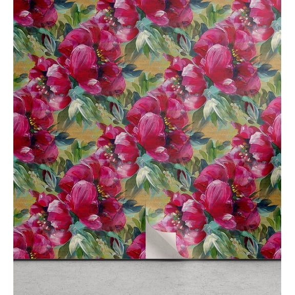 Ambesonne Romantic Flowers Peel & Stick Wallpaper for Home, Floral Delicate, 13"x72", Magenta Laurel Green