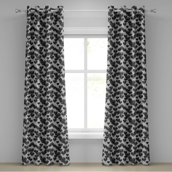Ambesonne Romantic Grommet Curtain, Gothic Hearts Tattoo, 50" x 120", Pale Grey Black