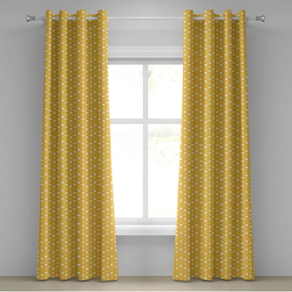 Ambesonne Romantic Grommet Curtain, Heart Shapes and Dots, 50" x 96", Yellow White