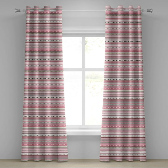 Ambesonne Romantic Grommet Curtain, Hearts Dots Stripes, 50" x 120", Pale Pink Dark Brown Tan
