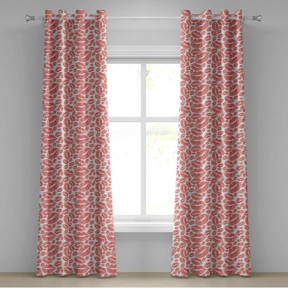 Ambesonne Romantic Grommet Curtain, Hot Retro Lady Lips, 50" x 72", Vermilion and White