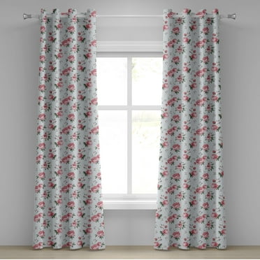 Ambesonne Romantic Grommet Curtain, Spring Flowers Roses, 50" x 108", Almond Green Pale Pink