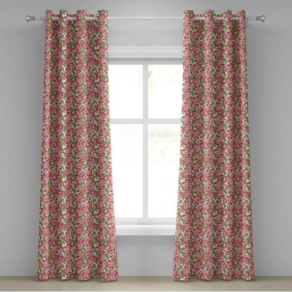 Ambesonne Romantic Grommet Curtain, Vintage Peony Bouquet, 50" x 84", Pale Pink Fern Green